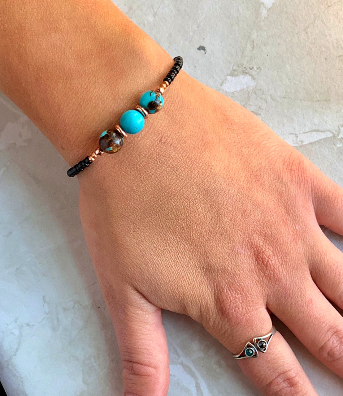 Bronzite Turquoise And Copper Bracelet
