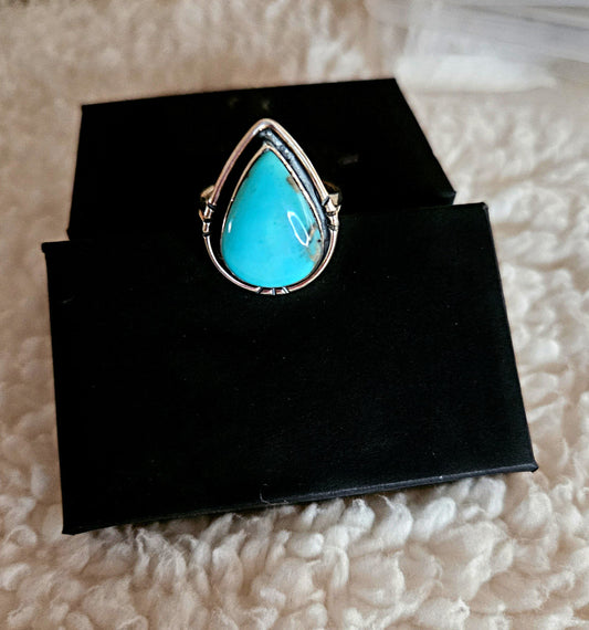 Sterling Silver Kingman Turquoise Teardrop Ring
