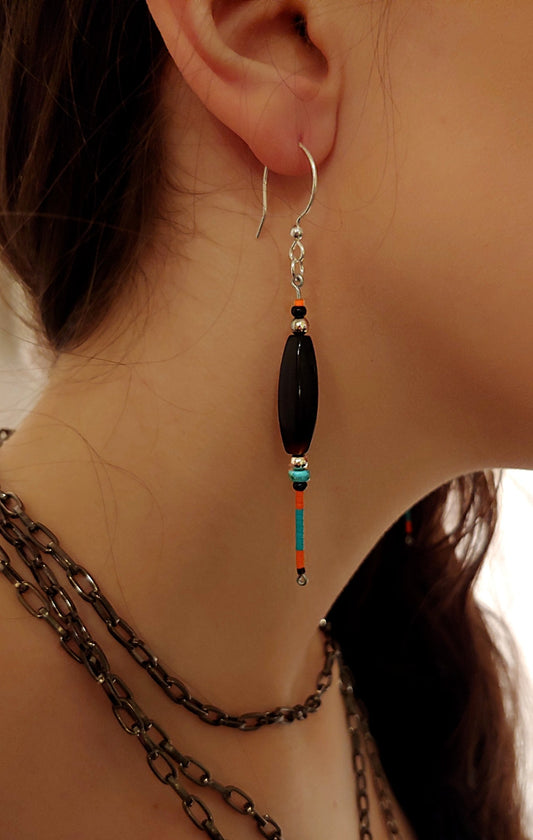 Black Onyx Sterling Indian Moonlight Earrings