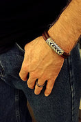 Load image into Gallery viewer, Stainless Steel Chevron Distressed Red Leather Mens Bracelet 1
